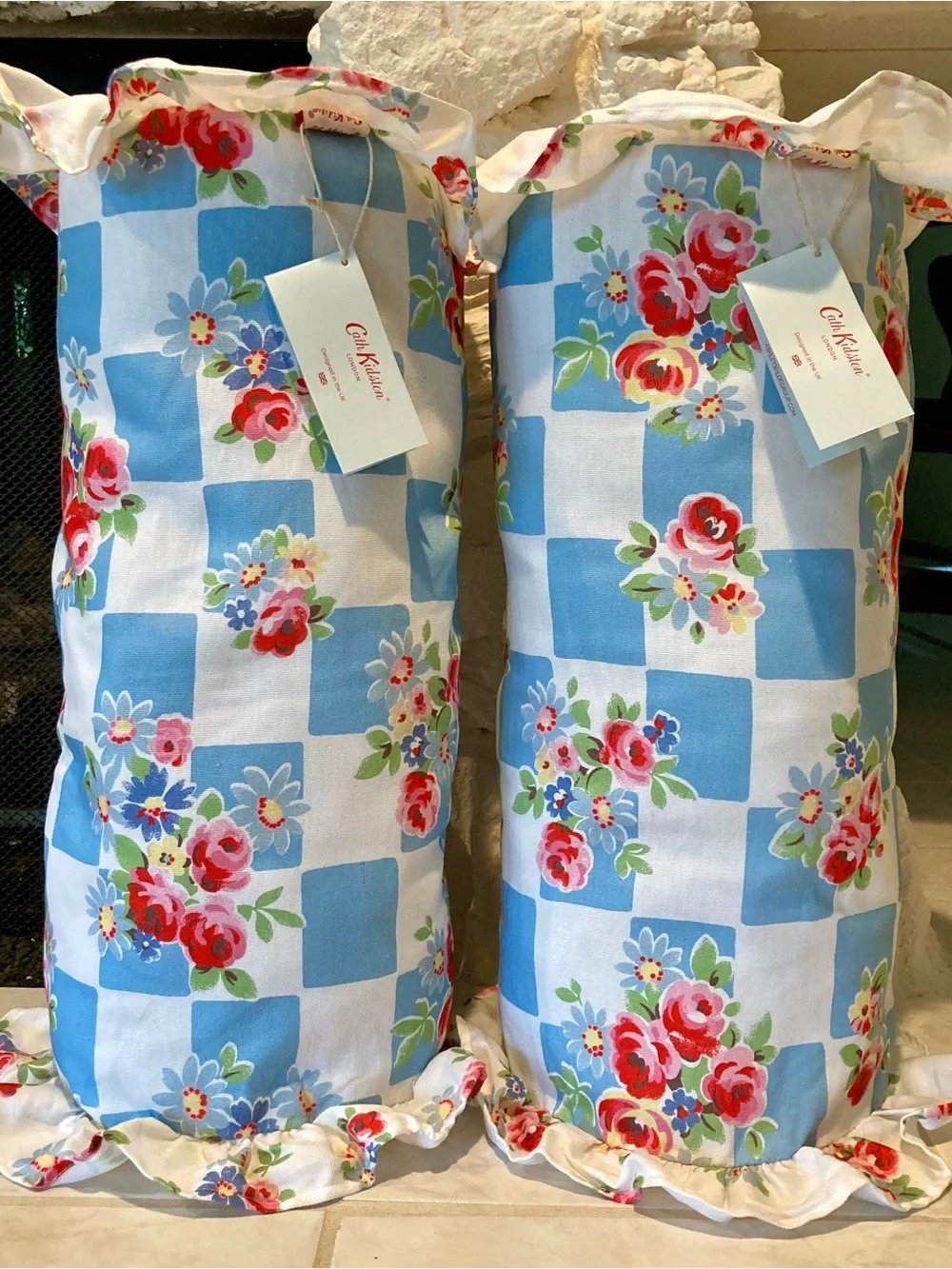 NWT Cath Kidston pair of bolster pillows- checked pattern